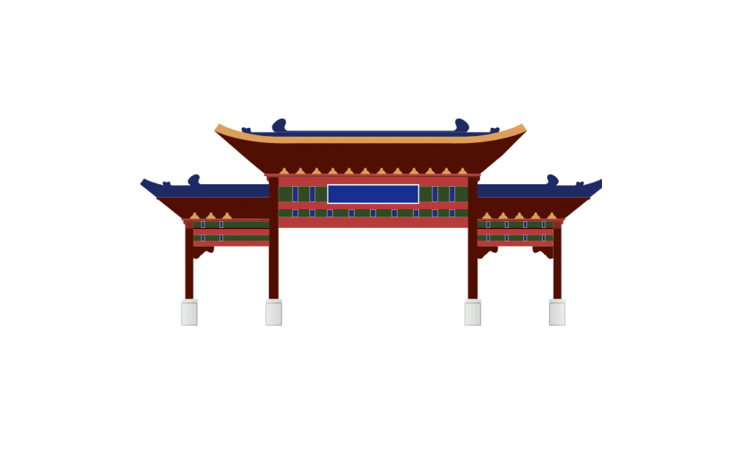 手绘-扁平中国风建筑贴纸-门楼