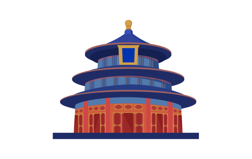手绘-扁平中国风建筑贴纸-天坛