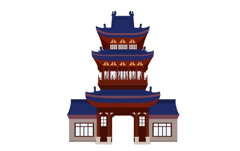 手绘-扁平中国风建筑贴纸-阁楼