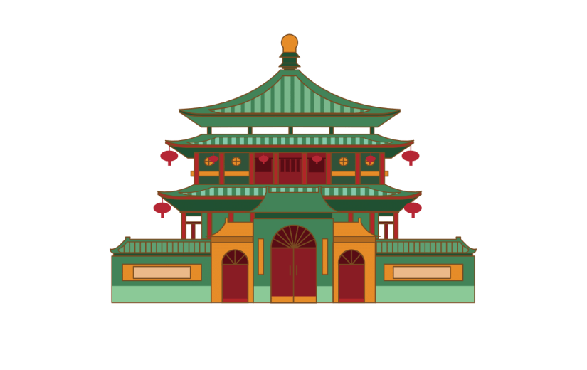 手绘-梦幻平面建筑贴纸SVG-阁楼