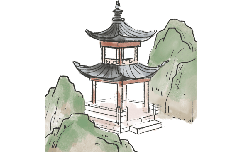 手绘-中国风水墨风建筑贴纸
