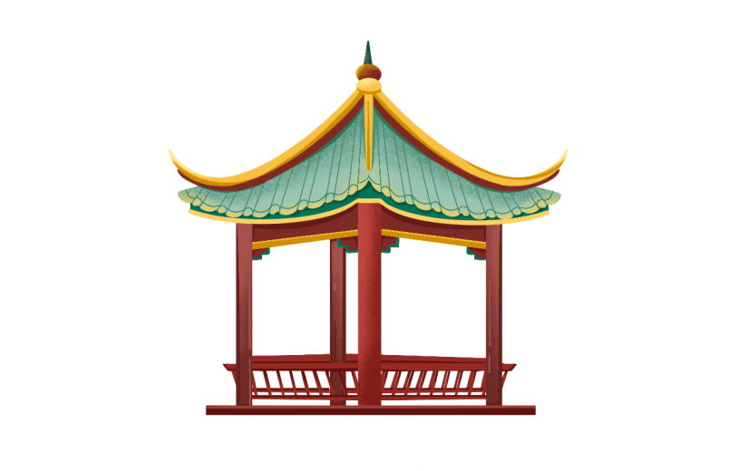 凉亭元素创意贴纸-手绘肌理