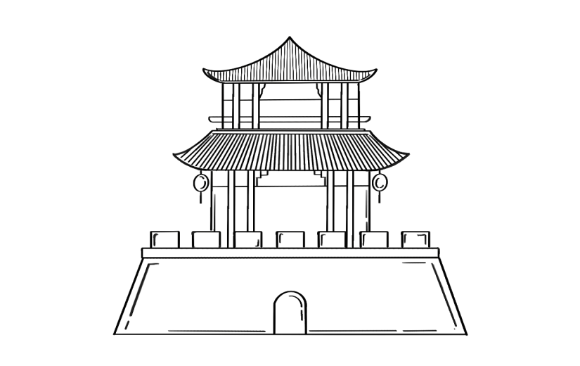 手绘-线条中式建筑元素