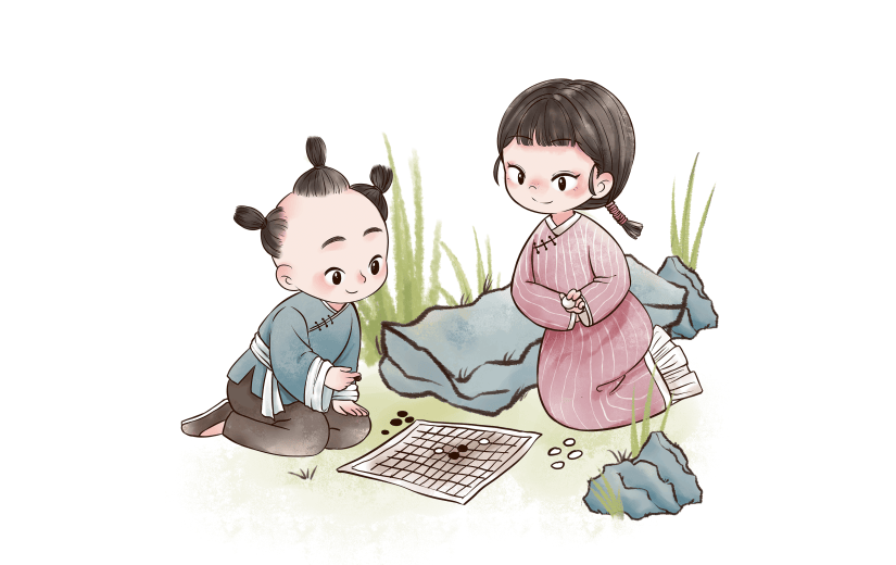 古代儿童玩围棋插画