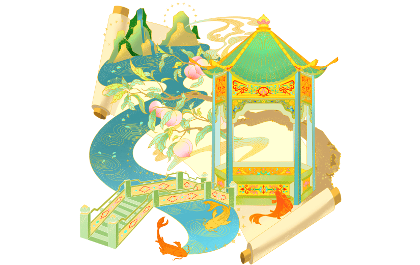 中国风-国潮园林画卷建筑元素3