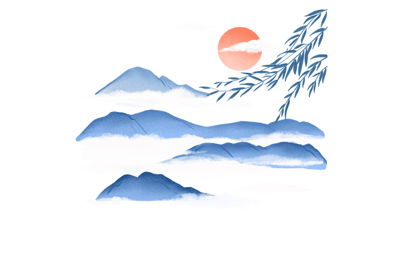 中国风手绘云雾山峰元素