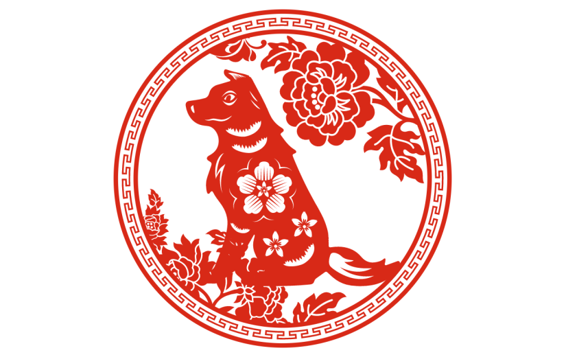 红色喜庆十二生肖狗年剪纸贴纸