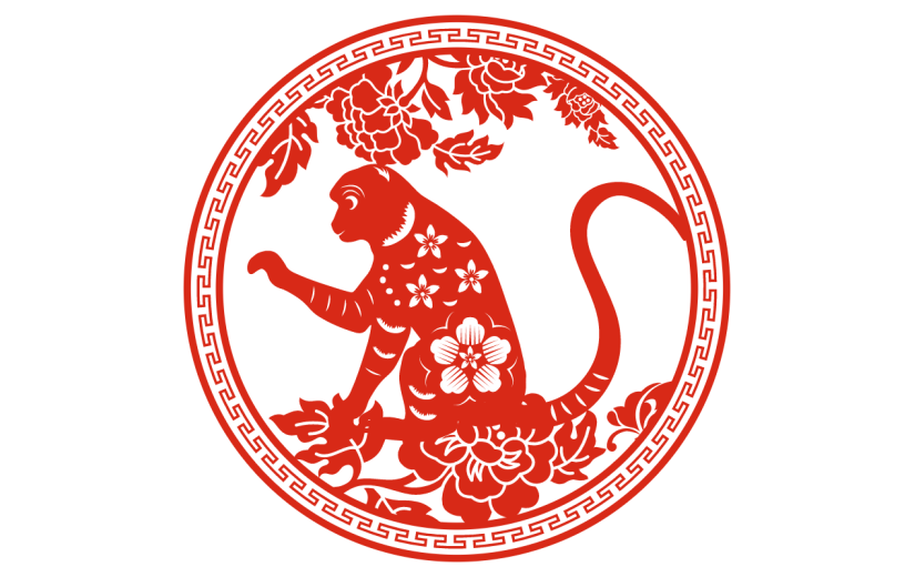 红色喜庆十二生肖猴年剪纸贴纸