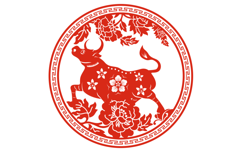 红色喜庆十二生肖牛年剪纸贴纸