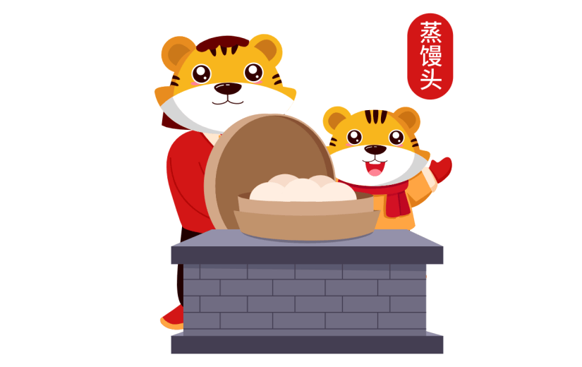 虎年卡通新年蒸馒头元素
