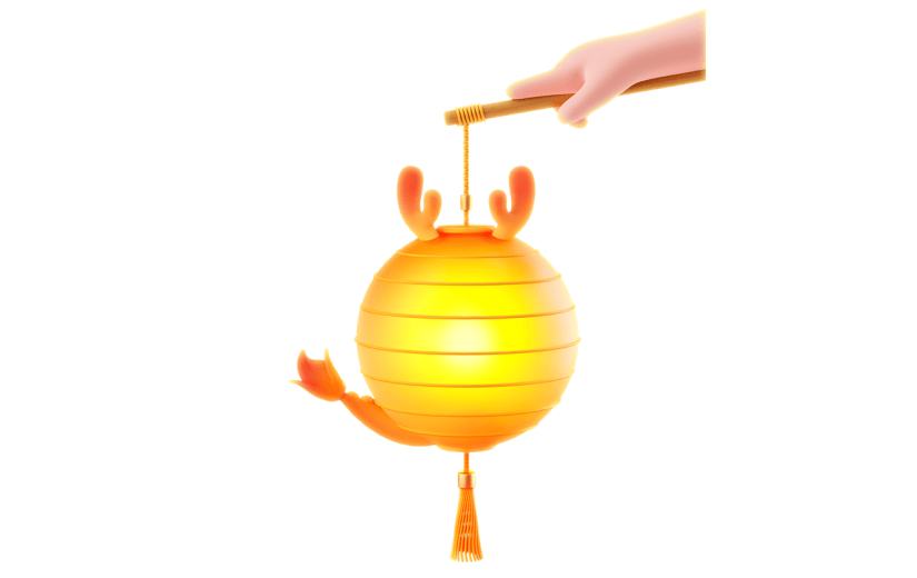 龙年元宵节龙角灯笼3D元素