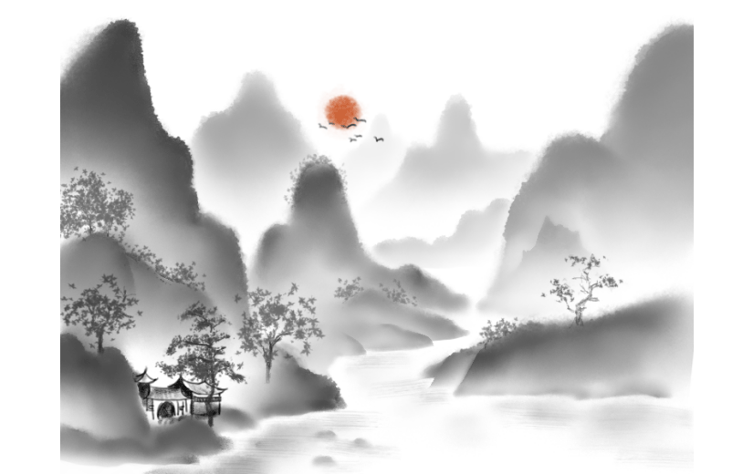 中国风水墨山水免抠元素