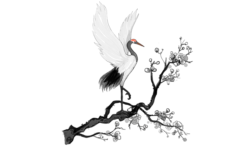 中国风-水墨仙鹤动物元素贴纸8