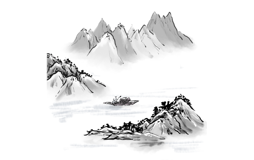 手绘-中国风山水贴纸