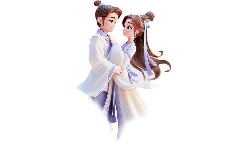 七夕情人节牛国潮3d郎织女情侣人物通用元素素材