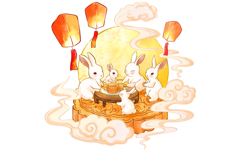 中秋节通用兔子一家团圆场景贴纸
