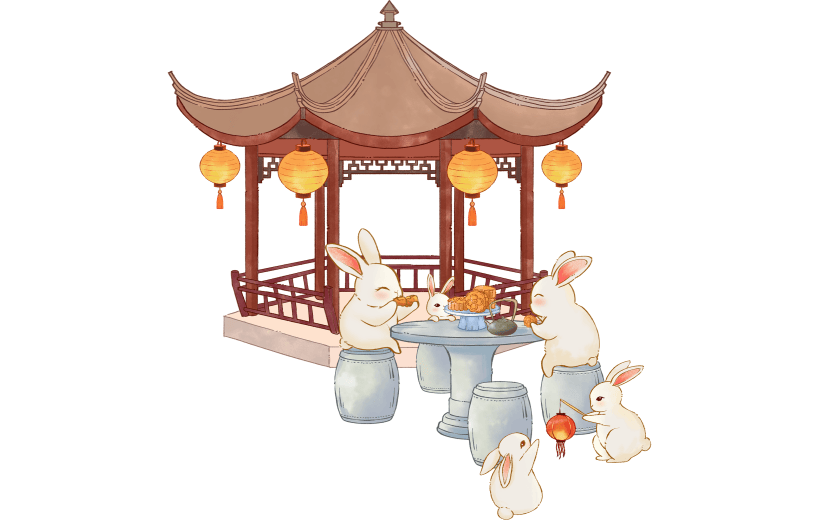 中秋节通用兔子一家团圆场景贴纸