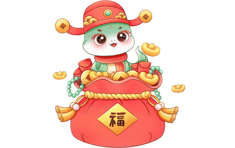 蛇年春节国潮风拟人青蛇元素