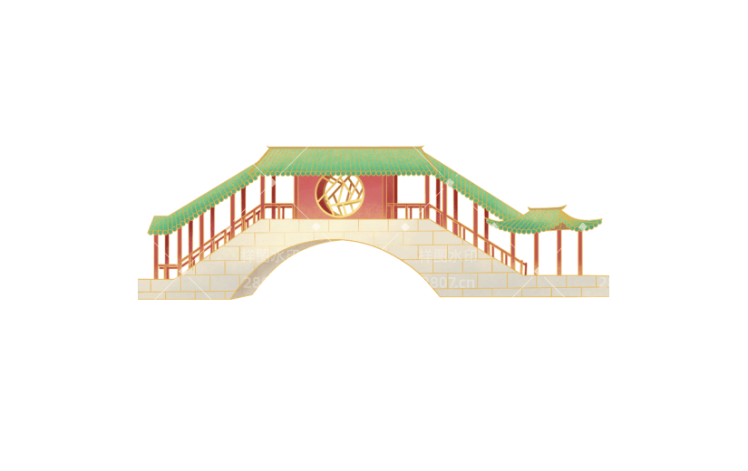 手绘-中国风传统建筑贴纸-桥