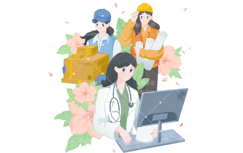 三八妇女节女神节女王节唯美励志女性职业人物组合元素素材