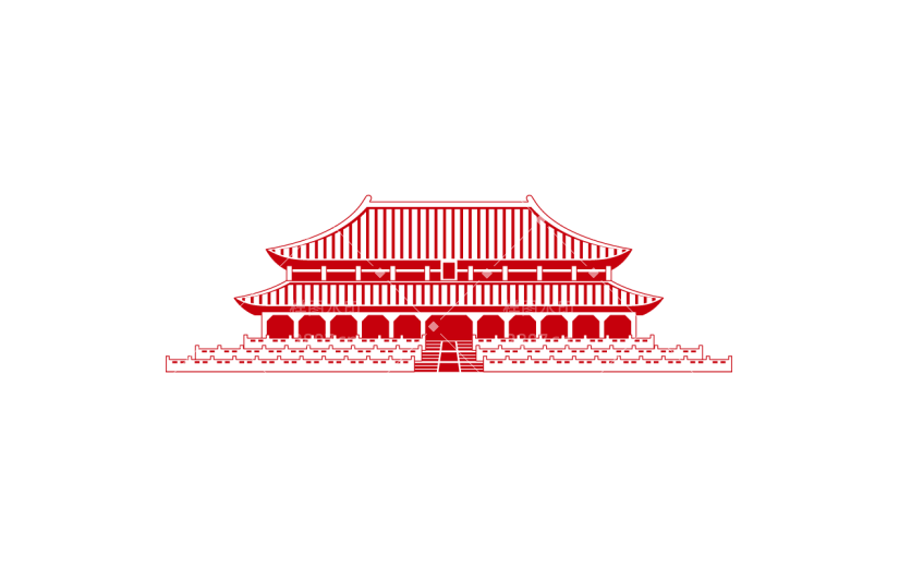 国庆10.1通用线条剪影中式建筑场景元素素材