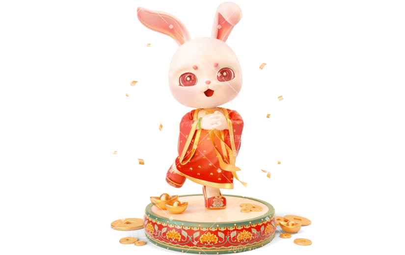 立体感春节兔子元素贴纸