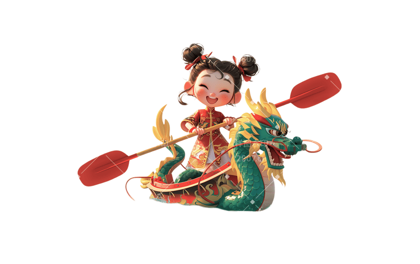 端午节通用龙舟3D场景人物贴纸元素素材