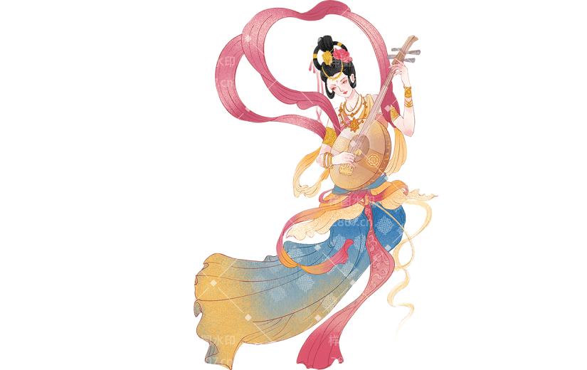 敦煌写实插画飞天仙女人物元素素材