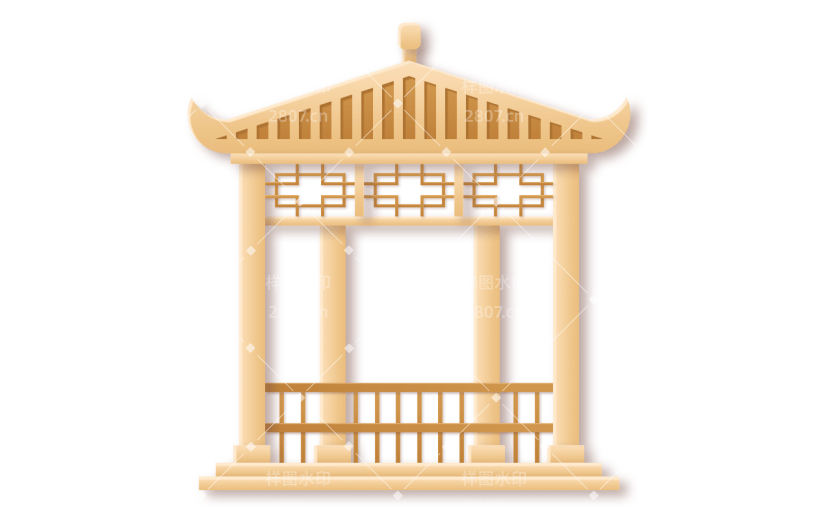 剪纸风-中秋相关贴纸-凉亭