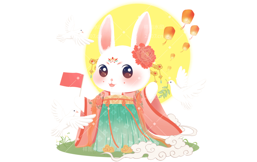 中秋节卡通感兔子中秋国庆元素