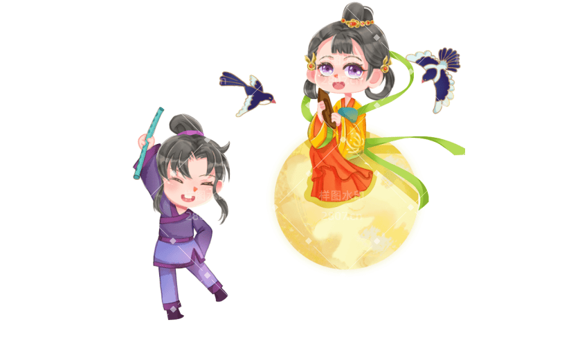 手绘-七夕节Q版牛郎织女人物插画10