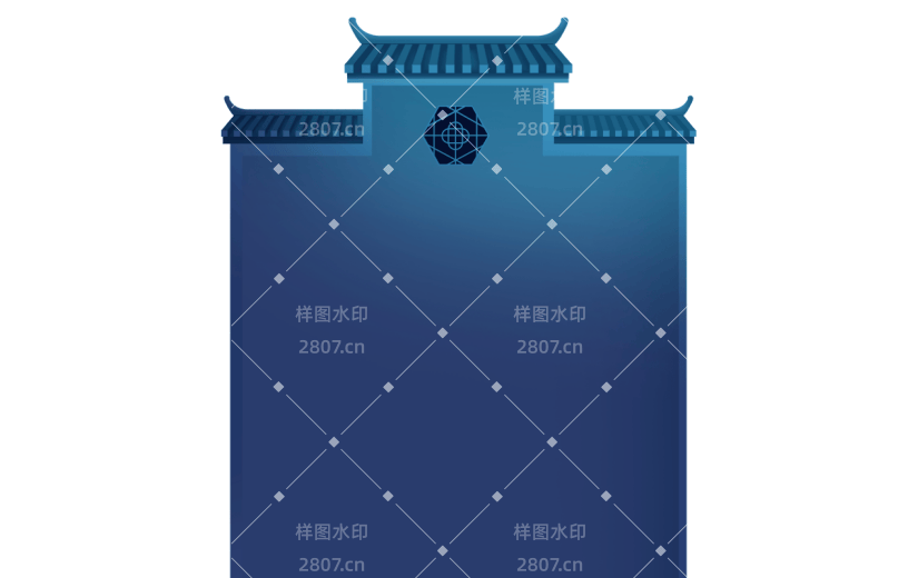 蓝色城墙中国风中秋节元素贴纸