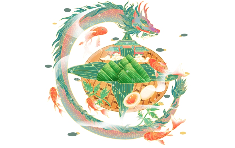 手绘-端午节金边中国风大尺寸贴纸2