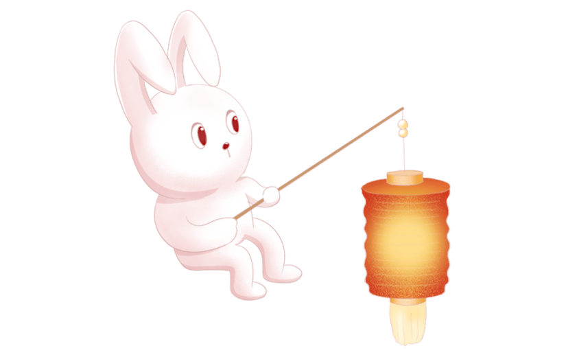 提灯笼兔子中国风中秋节元素贴纸    