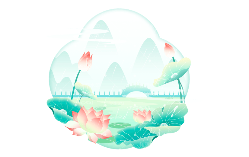 传统节气二十四节气雨水插画渐变矢量图形植物组合元素素材