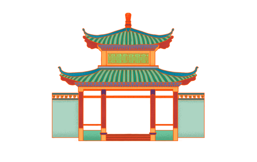 中国风-金边国潮建筑插画4
