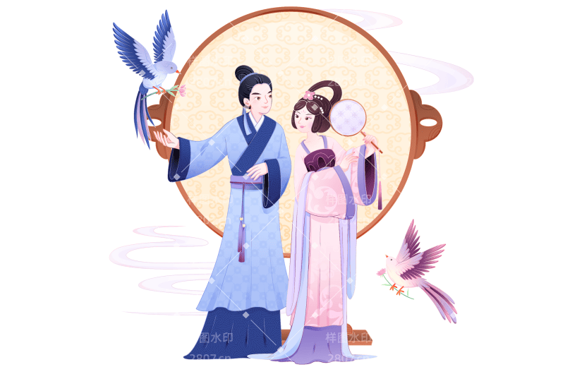 中国风浪漫七夕情人节牛郎织女人物