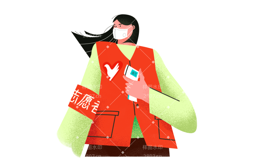 卡通感春节志愿者元素贴纸