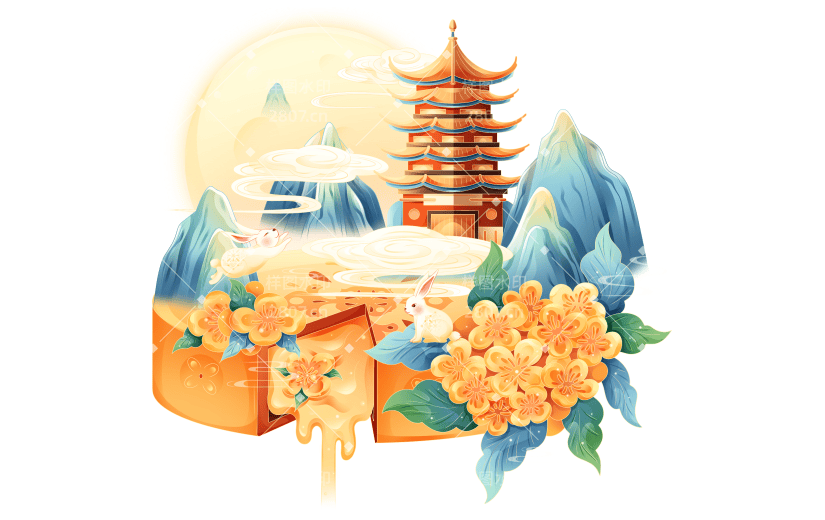 中秋节通用国风兔子场景原创贴纸