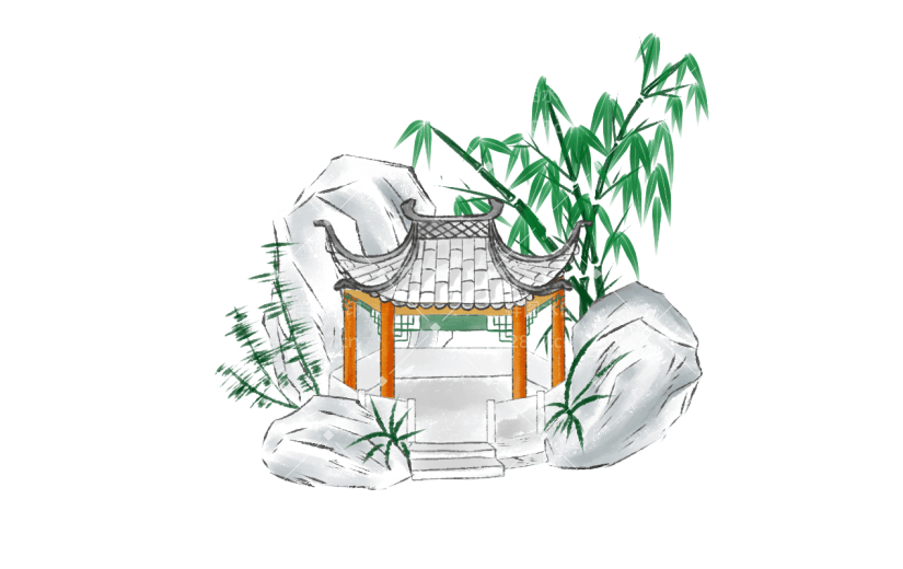 单顶凉亭元素创意贴纸-水墨风