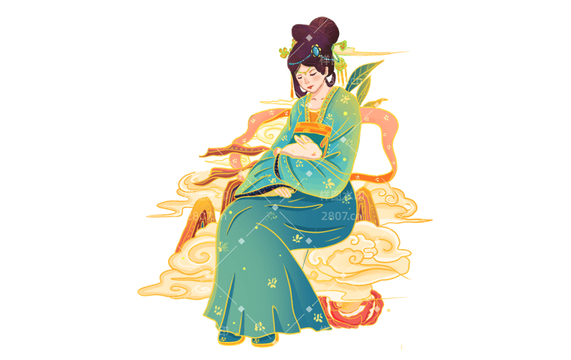 中国风中秋节女性元素贴纸