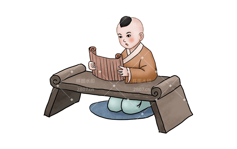 中国风教师节男孩跪坐念书贴纸