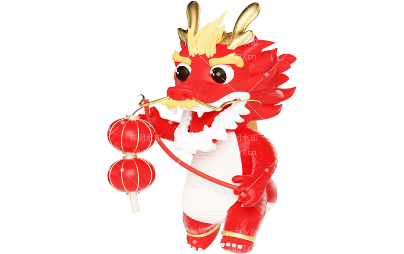 春节龙年新春新年2024喜庆可爱卡通红色春节龙动物元素素材