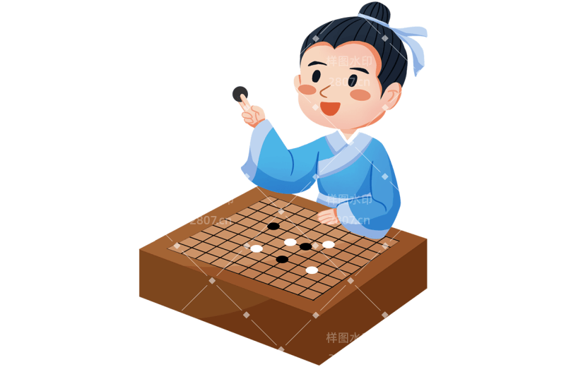 手绘-儿童国学兴趣班元素贴纸-围棋
