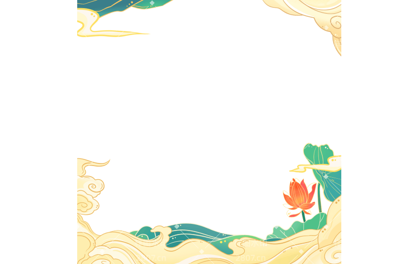 绿黄色花朵中国风祥云边框
