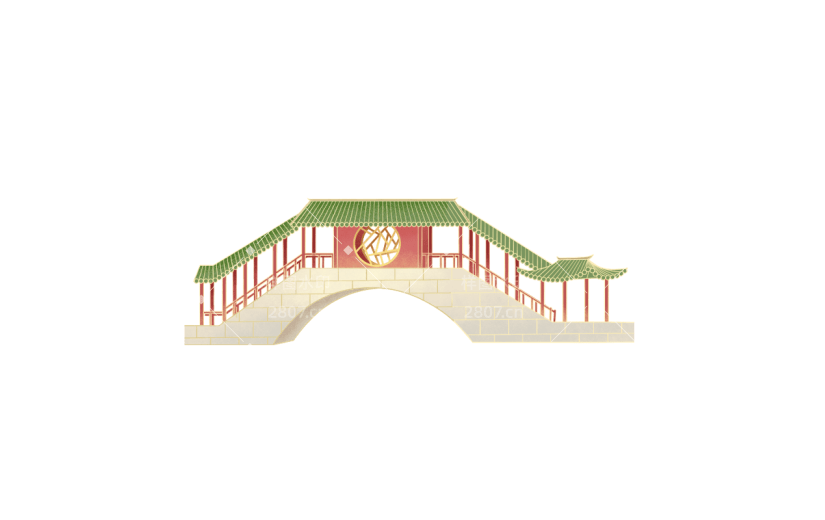 中国风重阳节桥元素贴纸