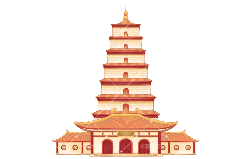 手绘-中国风文化建筑创意贴纸9