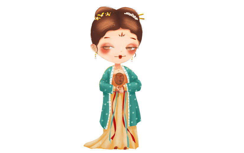 中国风人物插画贴纸-汉服女孩