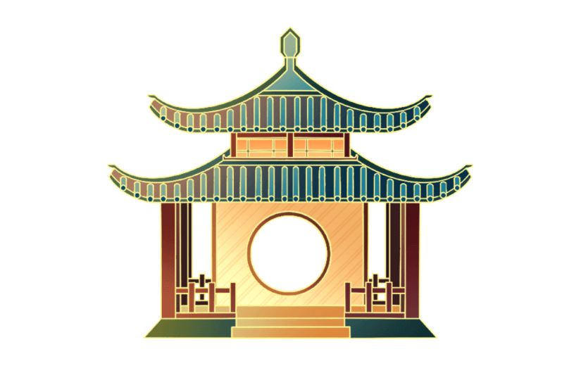 绿棕色亭子中国风中秋节元素贴纸
