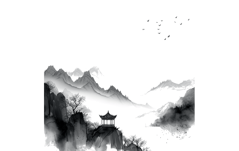 清明节清明水墨风山水组合元素素材